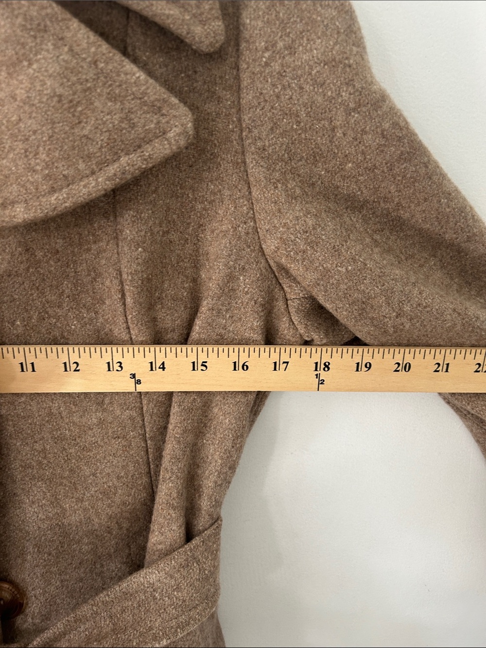 Vintage Wool Trench Coat Long Fit & Flare Belted Button Detail & Detachable Hood - Picture 15 of 16